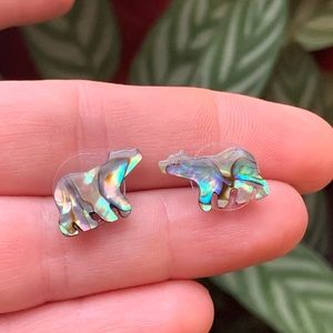 Abalone native bear earrings